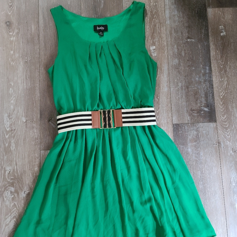 ByBy Green Mid Length dress With Decorative Belt W